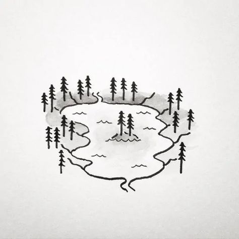 Lake Doodle, Boundary Waters, Crater Lake, Mini Drawings, Art And Illustration, Pen Art, Cebu, Doodle Drawings, Simple Art