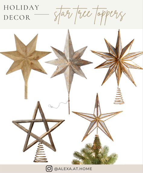 Holiday decor - star tree toppers Wooden Christmas Tree Toppers, Star Tree Toppers Christmas, Christmas Tree With Star On Top, Neutral Tree Topper, Wood Tree Topper, Diy Star Tree Topper, Tree Star Diy Topper, Wooden Christmas Tree Star Topper Diy, Wooden Cut Tree Topper