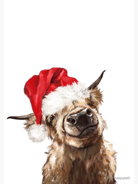 "Christmas Highland Cow" Poster by bignosework | Redbubble Wood Pallet Painting, Wallpaper Cow Print, Wild West Christmas, Cow Print Things, Baby Animal Painting, Christmas Cows, Western Wallpapers, Elegant Christmas Cards, Breeds Of Cows