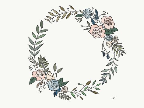 Rose wreath | muted colour palette | drawn on iPad Rose Wreath Tattoo, Rose Wreath Drawing, Wreaths Drawing, Floral Wreath Ideas, Steps For Drawing, Diy Tattoos, Flash Drawing, Wreath Tattoo, Journal Drawing