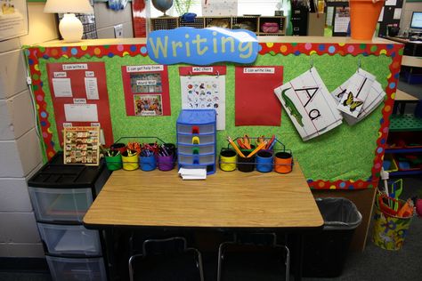 Check out this cute writing center! She used CTP's Jumbo Polka Dots border in her playful area. Writing Center Prek, Writing Center Preschool, Walker Learning, Preschool Classrooms, Writing Center Activities, Writing Corner, Pre Primary, Classroom Hacks, Prek Classroom