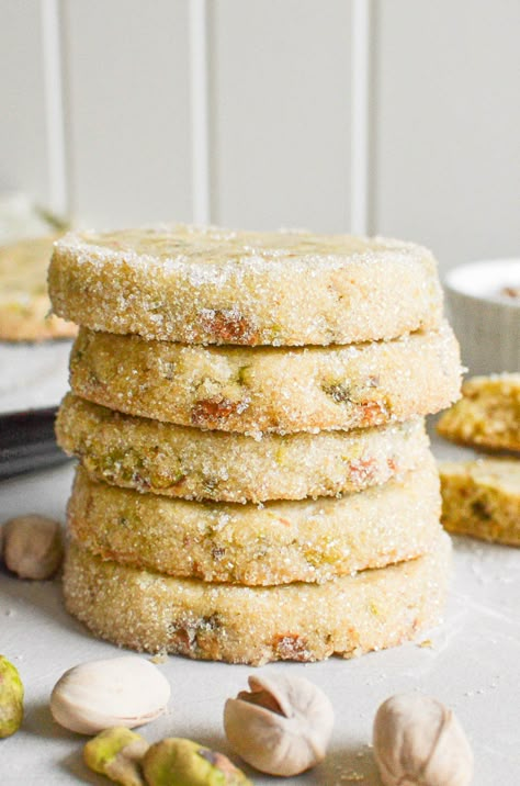 Pistachio Shortbread Cookies Shortbread Desserts, Pistachio Shortbread Cookies, Best Shortbread Cookie Recipe, Pistachio Shortbread, Slice And Bake Cookies, Best Shortbread, Cranberry Orange Shortbread Cookies, Icebox Cookies, Pistachio Recipes