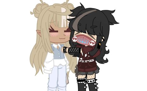 This is April (blonde) and May (black hair) and they are a lesbian couple :3 Blonde Hair And Black Hair Couple, Black Hair And Blonde Hair Duo, Blonde And Black Haired Girlfriends, Lesbian Blonde And Black Hair, Blonde And Brunette Best Friends Drawing, Blonde Couple, Black To Blonde Hair, Black And Blonde, Friends Characters