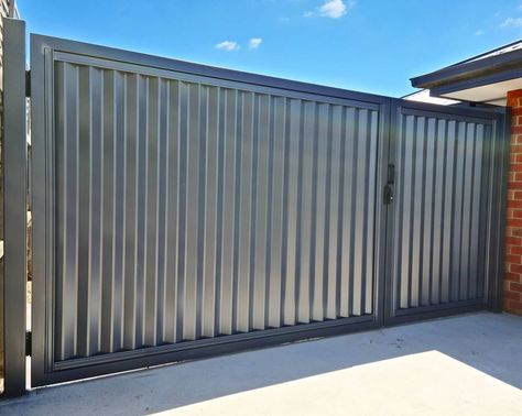 FENCING SCREENS AND GATES on Instagram: “These gates came up so nice! Lined with @colorbondsteel sheets in Ironstone and fitted with the @safetech_hardware Viper Latch. Smart and…” Garden Exterior, Balcony Grill, Balcony Grill Design, White Picket Fence, Roofing Sheets, Grill Design, Picket Fence, Color Profile, So Nice