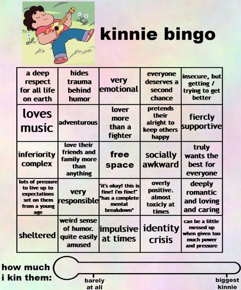 Kinnie Bingo Steven Universe, Steven Universe Kinnie Bingo, Random Bingo, Steven Quartz Universe, Fun Templates, Kinnie Bingo, Bingo Template, Adventure Time Marceline, Character Template