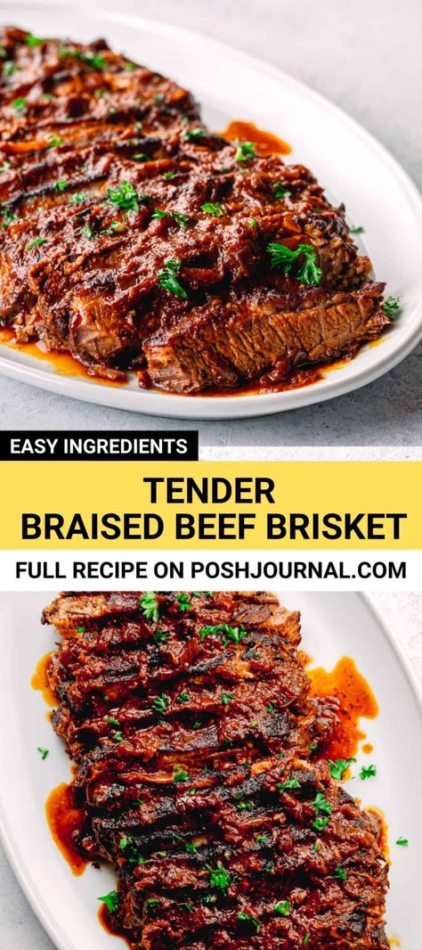 Slow Cooked Brisket Recipes, Brisket Side Dishes Ideas, Tender Beef Recipes, Slow Cooked Brisket In Oven, Brisket Meatballs, Side Dishes Ideas, Oven Brisket Recipes, Easy Brisket Recipe, Brisket In The Oven