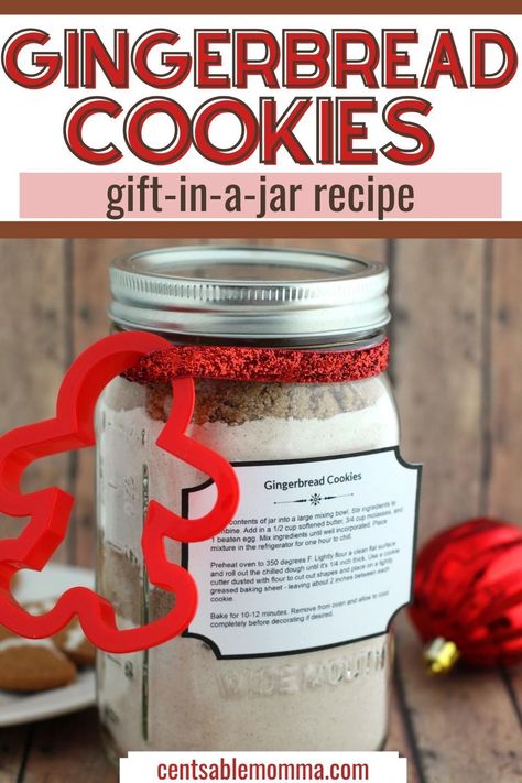 Use this recipe to create a fun Gingerbread Cookies Gift in a Jar recipe, complete with FREE printable directions to attach to the jar - perfect to attach a gingerbread man cookie cutter and give as a Christmas gift. #giftinajar #gingerbreadcookies #giftideas #DIYgift #masonjargift Gingerbread Cookies In A Jar, Recipe For Gingerbread Cookies, Recipe For Gingerbread, Cookie Mix Jar, Gingerbread Cookie Mix, Jar Magic, Cookies In A Jar, Homemade Gift Idea, Food Prepping