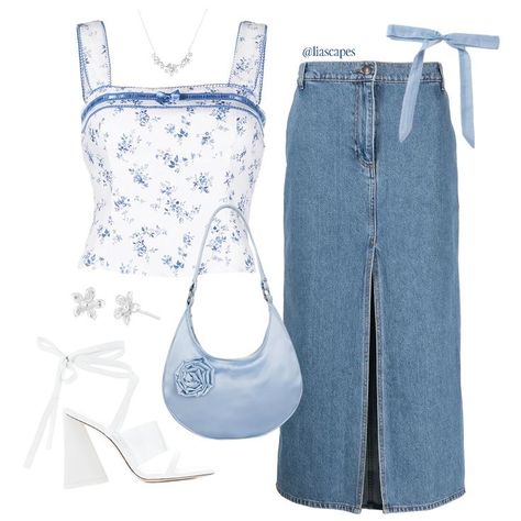 Blue Girly Outfits, Girly Fashion Feminine, Floral Outfit Summer, Blue Coquette, Fashion Feminine, Feminine Outfit, Cute Everyday Outfits, Really Cute Outfits, Cute Summer Outfits