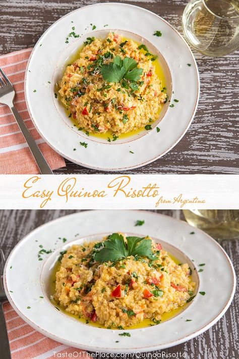 Quick, easy, creamy, and dreamy - this quinoa risotto from Argentina comes together in a snap. It's lighter than a traditional risotto, but loaded with flavor and super satisfying - perfect for an easy weeknight meal! Argentina Dishes, Quinoa Risotto, Argentine Recipes, Argentina Food, Argentinian Food, South American Recipes, Easy Quinoa, Easy Weeknight Meals, Cooking Meat