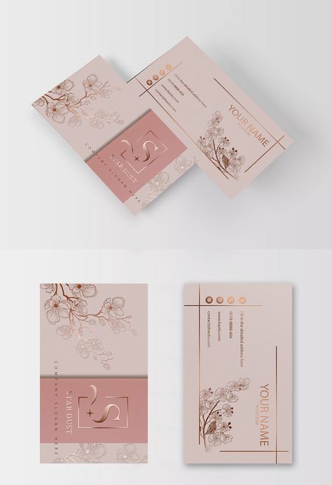 High End Exquisite Pink Layered Branch Bronzing Business Card#pikbest# Makeup Artist Cards, Business Card Psd Free, Corporate Business Card Design, Wedding Memory Box, Pink Business Card, Wedding Memory, Nail Salon Decor, Templates Business, Business Card Psd