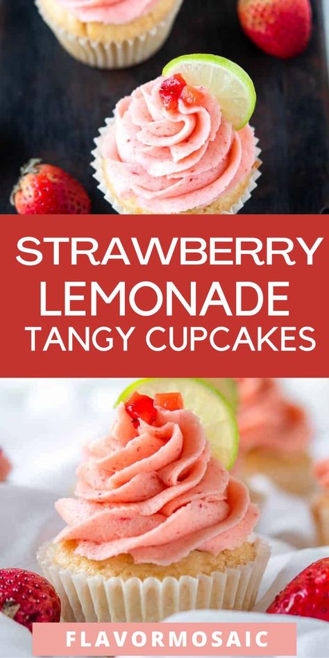 Strawberry Lemonade Tangy Cupcakes. These sweet and tangy Strawberry Lemonade Cupcakes are simply beautiful to look at while also completely addictive! I don’t know about you but I just love the flavor combination of strawberry and lemon. These two flavors provide a perfect balance of fresh tangy zing to a sweetened cupcake base and butter-sugar frosting. Strawberry Lemonade Cupcakes, Easy Strawberry Lemonade, Strawberry Basil Lemonade, Picnic Desserts, Strawberry Lemonade Recipe, Fruit Cupcakes, Kid Friendly Dessert, Summer Cupcakes, Lemonade Cupcakes