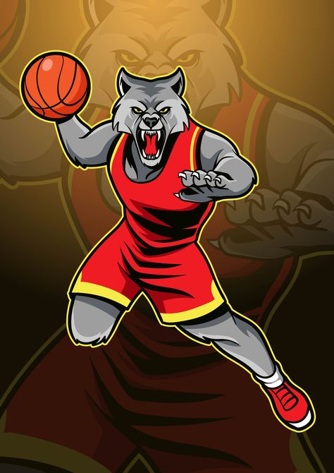 Wolf Basketball Mascot Basketball Mascot, Vector Brush, Arcade Game Room, Mascot Design, Bad Wolf, Box Logo, The Wolf, Golden State Warriors, Sports Logo