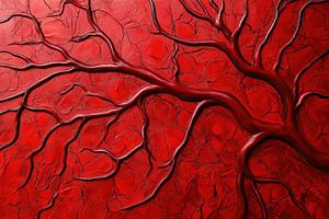 Abstract design features a detailed depiction of tree branches in deep red tones against a rich red backdrop. The textured composition evokes a sense of depth and emotion. Red Backdrop, Red Tree, Deep Red, Tree Branches, Abstract Design, Design Features, Sense, Composition, Red