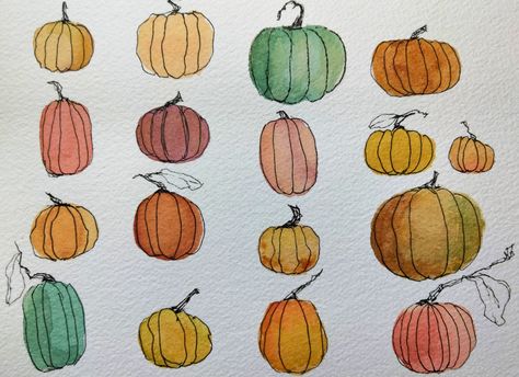 Ink and watercolor pumpkins by RDonner Ink And Watercolor, Watercolor Pumpkins, Pumpkin Patch, Pumpkins, Art