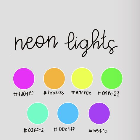 Colour Palette Neon, Bright Colour Palette Hex Codes, Canva Color Palette Codes Neon, Canva Color Palette Codes Rainbow, 7 Color Palette, Color Palette Neon, Pastel Color Rgb Code, Neon Hex Codes, Neon Color Palette Hex Codes