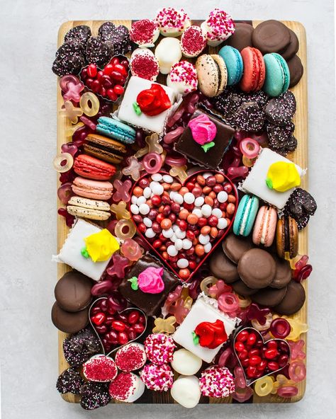 Petits fours, macarons, jelly beans and more comprise a Valentine's Day dessert board(Rebecca White/Special Contributor) Brunch Board, Candy Board, Dessert Board, Dessert Platter, Halloween Fest, Picnic Style, Sandwich Board, Charcuterie Inspiration, Snack Board