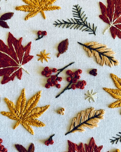 Fall is here 🍁🍁🍂🍂 Autumn is definitely my favourite season to design for! The colours are so warm and cosy and I love it 🧡 Inspo for this hoop? Crunchy leaves, red berries and golden hour ☀️ . . . #embroiderykit #embroidery #embroideryart #embroideryhoop #embroiderydesign #floralembroidery #modernembroidery #embroiderylove #handembroidery #dmcthreads #embroiderypattern #embroideryartist #embroideryhoopart #dmcembroidery #embroiderywork #craftgiftideas #autumncrafts #craftkit #embroiderygiftid... Fall Leaves Embroidery Pattern, Fall Tree Embroidery, Fall Leaves Embroidery, Autumn Leaves Embroidery, Leaves Embroidery, Fall Embroidery, Crunchy Leaves, Favourite Season, Autumn Crafts