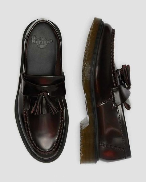 Cherry Red Dr Martens, Red Dr Martens, Dr Martens Adrian, How To Wear Loafers, Loafers With Socks, Shoe Inspo, Brown Shoes, Tassel Loafers, Kinds Of Shoes