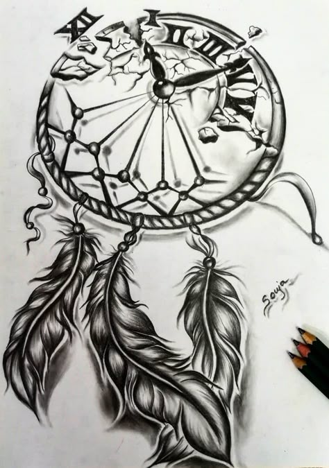 Clock And Dream Catcher Tattoo, Dark Dreamcatcher Tattoo, Clock Dream Catcher Tattoo, Dream Catcher Sleeve Tattoo For Women, Dreamcatcher Drawing Unique, Dreamcatcher Tattoo For Men, Dream Catcher Tattoo Design Unique, Mandala Dream Catcher Tattoo, Dream Catcher Tattoo For Men