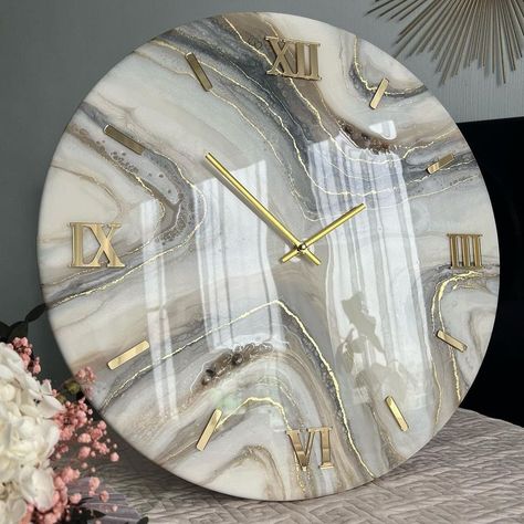 Clock Resin, Marble Resin, Marble Clock, Resin Clock, Dining Table Gold, Large Framed Wall Art, Islamic Art Canvas, Diy Wall Clock, Diy Resin Art