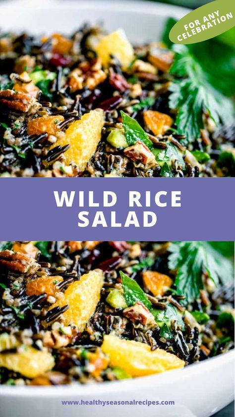 Wild Rice Salad in a bowl. Rice Recipes Side Dishes, Wild Rice Recipes Side Dishes, Wild Rice Salad Recipe, Rice Recipes Side, Dinner Side Dish Recipes, Salad With Cranberries, Tasty Salads, Wild Rice Recipes, Comfort Recipes