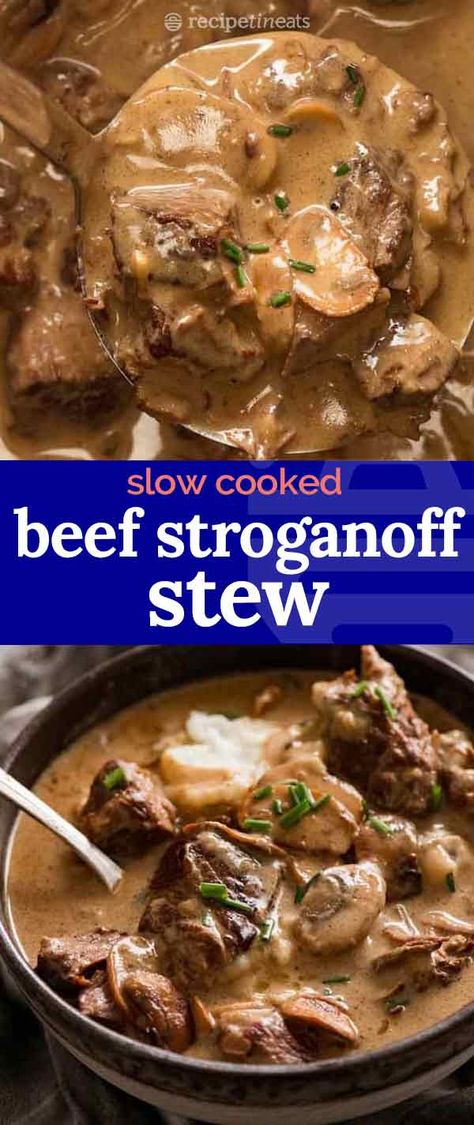 Beef Ragout Pasta, Slow Cook Beef Stroganoff, Beef Stroganoff Stew, Creamy Beef Stew, Stroganoff Sauce, Stewing Beef, Recipe Tin Eats, Tin Eats, Beef Stroganoff Crockpot