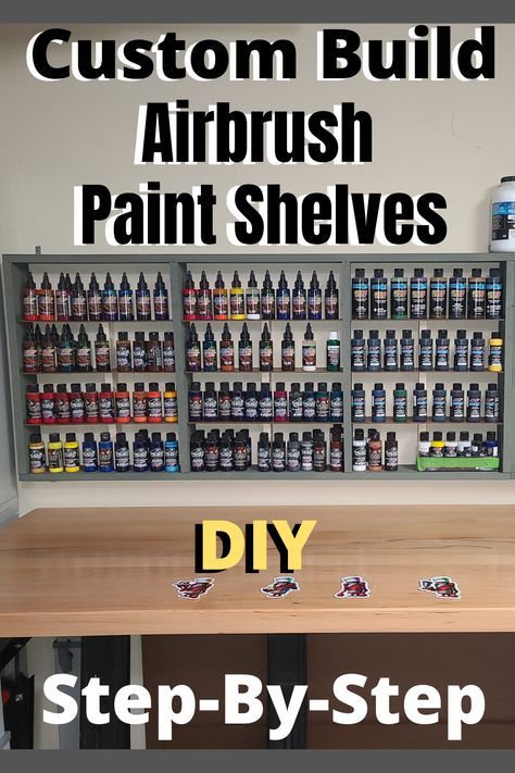 Diy Paint Rack, Paint Rack Diy, Airbrush Workstation, Paint Storage Diy, Paint Shelves, Airbrush Templates, Paint Shelf, Hobby Room Design, Airbrush Spray Booth