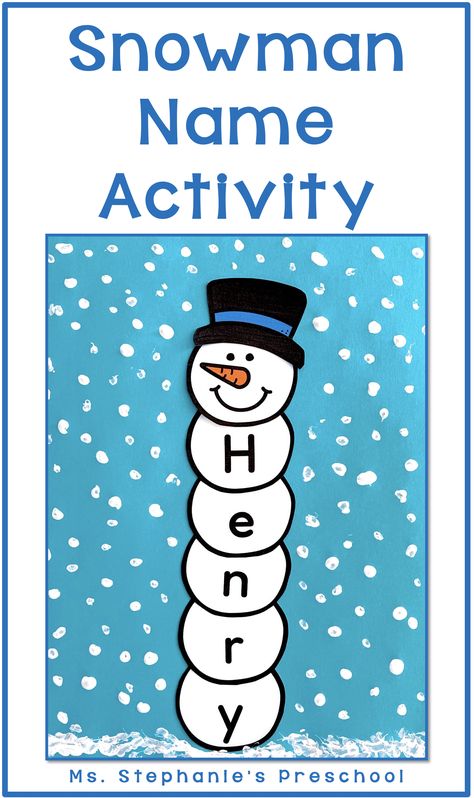 Editable snowman name activity. Snowman with the name Henry on light blue paper with white paint dots. Snowman Name, Snowman Crafts Preschool, Name Snowman, Name Activity, Preschool Names, Snowmen Activities, Fun Winter Crafts, Preschool Crafts Fall, Preschool Art Projects