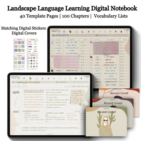 Vocabulary Digital Notebook | Digital Language Study Notebook in PDF |Hyperlinked College Notebook with Free PNG Stickers and Digital Covers happyplannerlayout #colorfulplanner #bloggingplanner Language Plan, Free Png Stickers, Language Notebook, Notebook Study, Study Language, Free Digital Stickers, Vocabulary Notebook, Best Digital Planner, Digital Notebook Covers