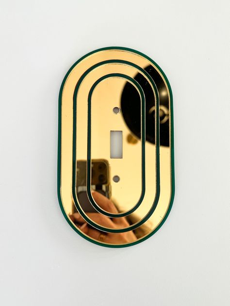 Gold and Dark Green Art Deco Decorative Light Switch Cover / - Etsy Art Deco Light Switch Plate, Art Deco Switch Plates, Home Decor Art Deco, Pink Light Switch Cover, Fun Outlet Covers, Gold Light Switch Cover, Diy Art Deco Decor, Art Deco Patio, Art Deco Interior 1920s