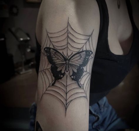 Spiderweb Butterfly Tattoo, Spiderweb Butterfly, Spiderweb Tattoo, Butterfly Tattoo, Tatting, Body Art, Tattoo Ideas, Tattoos, Quick Saves