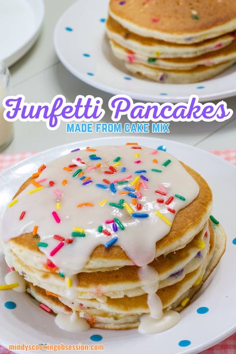 Funfetti Cake Mix Pancakes, Funfetti Pancakes With Cake Mix Easy, Cake Mix Pancakes Recipe, Birthday Breakfast Cake, Pancake Cake Birthday, Birthday Pancakes For Kids, Pancakes Recipe Fluffy, Diy Pancake Mix, Confetti Pancakes