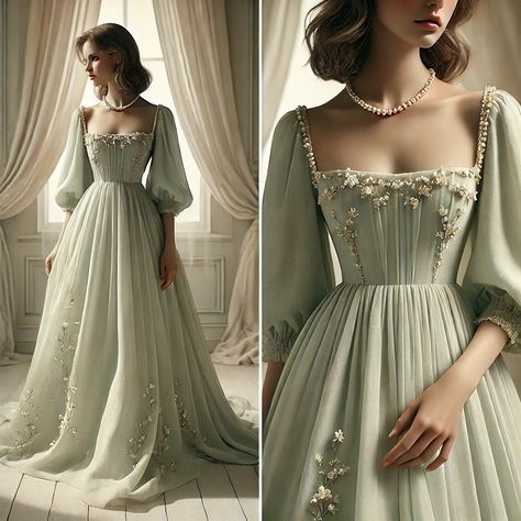 Disenchanted Giselle Dress, Fantasy Dress Simple, Yule Ball Dress Aesthetic, Bridgerton Inspired Dresses, Princess Dress Fantasy, 1820s Dress, Aesthetic Gown, Bridgerton Dresses, 1800s Dresses