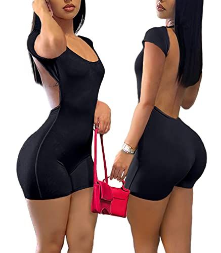 Backless Bodycon Rompers for Women Sexy Summer Outfits Short Sleeve Scoop Neck One Piece Outfits Short Jumpsuit Bodysuit One Piece Outfit Jumpsuit Short, One Piece Outfit Jumpsuit, Amazon Fits, Bodycon Romper Jumpsuit, Outfits Short Sleeve, Outfit Jumpsuit, One Piece Outfits, Summer Rompers, Jumpsuit Short