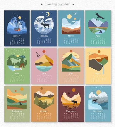 Calendar Design Inspiration, Wall Calendar Design, Modern Calendar, Creative Calendar, 달력 디자인, Etsy Stickers, Calendar 2023, 2022 Calendar, 2023 Calendar