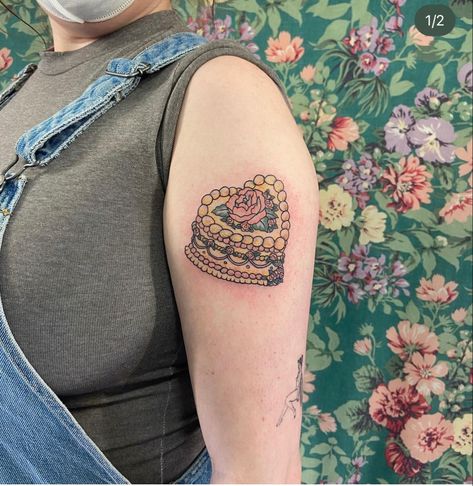 Cake Tattoo Designs, Cute Cake Tattoo, Birthday Cake Tattoo, Let Them Eat Cake Tattoo, Vintage Cake Tattoo, Cake Tattoo Ideas, Cookie Tattoo, Cake Tattoo, Traditional Cupcake Tattoo