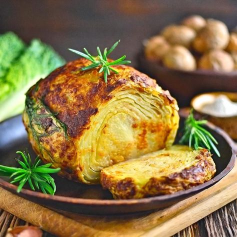 Whole Roasted Cabbage - LusciousRecipes Roasted Cabbage Recipes, Baked Caprese Chicken, Chicken Roll Ups, Roasted Cabbage, Cabbage Recipe, Egg Pasta, Chicken Rolls, Crustless Quiche, Spinach Dip