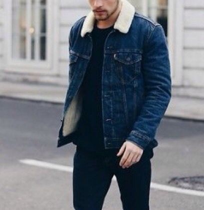 Sherpa Collar Denim Jacket Outfit, Wool Jean Jacket Outfit, Sherpa Jean Jacket Outfit Men, Fur Jean Jacket Outfit, Denim Fur Jacket Outfit, Fur Denim Jacket Outfits, Sherpa Jacket Outfit Men, Levis Jacket Outfit, Brown Jacket Outfit Men