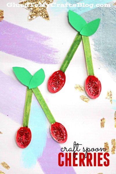 Craft Spoon Cherries - Kid Craft - Cherry DIY Art Project For Children - Fruit Themed Garden Buddies, Vegetable Crafts, Spoon Craft, Fruit Crafts, Spoon Crafts, Tree Study, Crafts For Seniors, Kid Craft, Diy Art Projects