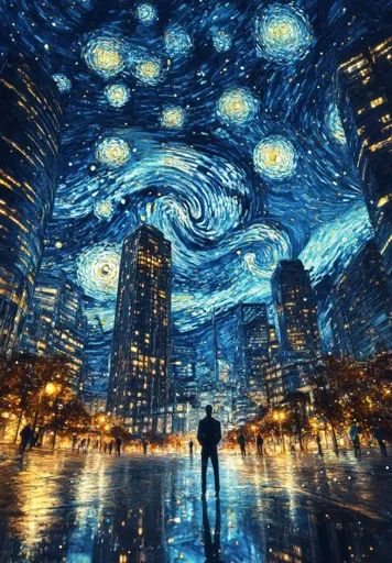 ↑↑↑ Larger size on website 🔸 The image depicts a city skyline at night, painted in the style of Vincent van Gogh's "Starry Night. Starry Night Landscape, City Skyline At Night, Skyline At Night, City Scape, Night Landscape, Starry Night Van Gogh, Diy Canvas Art Painting, Vincent Van, Diy Canvas Art