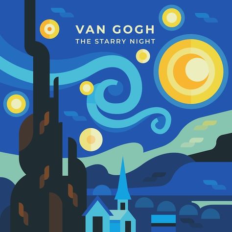 Stary Night Illustration, Van Gogh Illustration Art, Van Gogh Graphic Design, Terafared Print, Van Gogh Illustration, Starry Night Illustration, Day And Night Painting, Van Gogh Design, Starry Night Poster