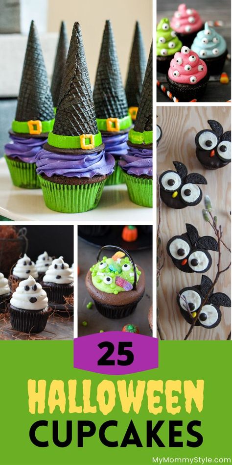 A roundup of the cutest Halloween cupcakes that are almost too spooky to eat. These would be perfect for your next Halloween party! Halloween Cupcakes Ideas, Spiderweb Cupcakes, Witch Cupcakes, Halloween Food Cupcakes, Polka Dot Cupcakes, Cupcake Diaries, Ghost Cupcakes, Owl Cupcakes, Homemade Snickers