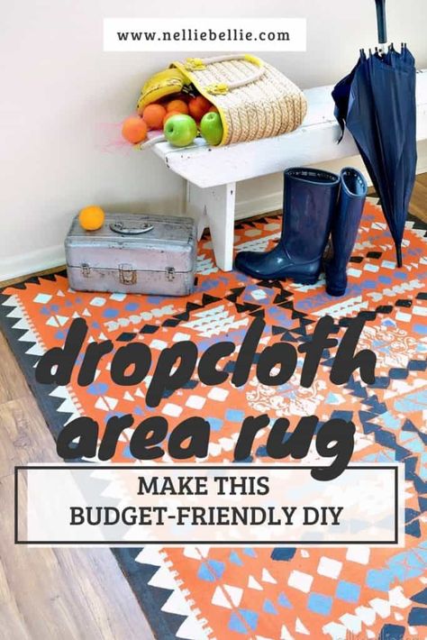 This dropcloth rug uses just some great paint to turn a really cheap fabric into an incredible rug. DIY CAN be worth it! Painted Drop Cloth, Drop Cloth Rug, Area Rugs Diy, Painted Floor Cloths, Drop Cloth Projects, Diy Rugs, Porch Paint, Rug Tutorial, Paint Drop