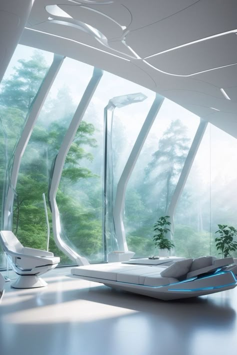 Experience the lifestyle of the future, surrounded by the beauty of nature and high-tech comforts. 🔮🏠 #FutureLiving #SmartLiving #NatureIntegration Futuristic Forest, Futuristic Rooms, Futuristic House, Forest Home, Luxury House Interior Design, Futuristic Interior, The Beauty Of Nature, Forest House, Interior Garden