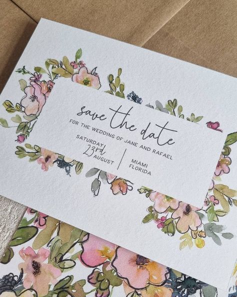 Save The Date Small Card, Watercolour Save The Date, Spring Save The Date Ideas, Save The Date Spring, Summer Save The Date, Jane And Rafael, Peach Background, Letter X, Card And Envelope