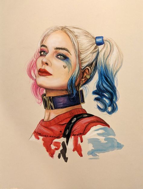 Painting of Harley Quinn. Harley Quinn Drawing Easy, Harley Quinn Wall Art, Harley Quinn Sketch, Harley Quinn Painting, Arley Queen, Characters From Movies, Harley And Joker Love, Queen Drawing, Harley Quinn Halloween