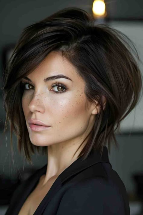 The Best Bob Haircuts & Hairstyles of 2024 Long Layered Bobs For Thick Hair, Medium Round Face Haircut, Short Haircuts Easy To Style, Edgy A Line Haircut, Short Angled Haircut, Short Brown Hairstyle Women, Womens Short Hair Styles 2024, Sassy Bob Haircut Over 40, Long In Front Short In Back Hair