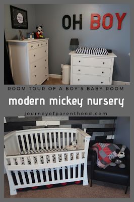 Looking for ideas for a modern, boy nursery? Including Black, White, Gray and touches of red and yellow? Tons of simple yet cute details including Mickey Mouse (Disney!) touches in this baby room!! #disney #nursery #babyroom #newmom #newbaby #babyboy #modernnursery #moderndesign #blackandwhite #blackdecor #graynursery #neutralnursery #disneybaby #disneynursery #mickeymouse #mickeynursery #disneytheme #roomtour #nurserytour #baby #pregnancy #nesting Mickey Nursery, Mickey Mouse Nursery, Playroom Kitchen, Mickey Mouse Room, Mickey Mouse Bedroom, Beach Style Home, Room Ideas For Boys, Mouse Nursery