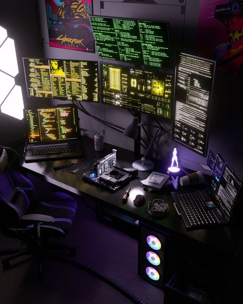 Hacker Room, Hacker World, Gaming Computer Setup, Tech Room, Small Game Rooms, Geek Diy, Hacker Aesthetic, Computer Desk Setup, Drones Concept