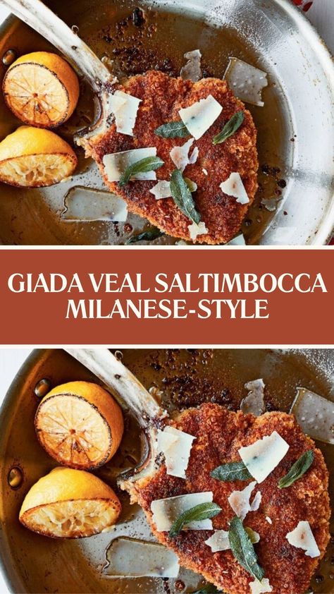 Giada Veal Saltimbocca Milanese-style Veal Saltimbocca Recipe, Veal Chop Recipes, Milanese Style, Veal Saltimbocca, Saltimbocca Recipe, Veal Chop, Giada Recipes, Veal Recipes, Fontina Cheese